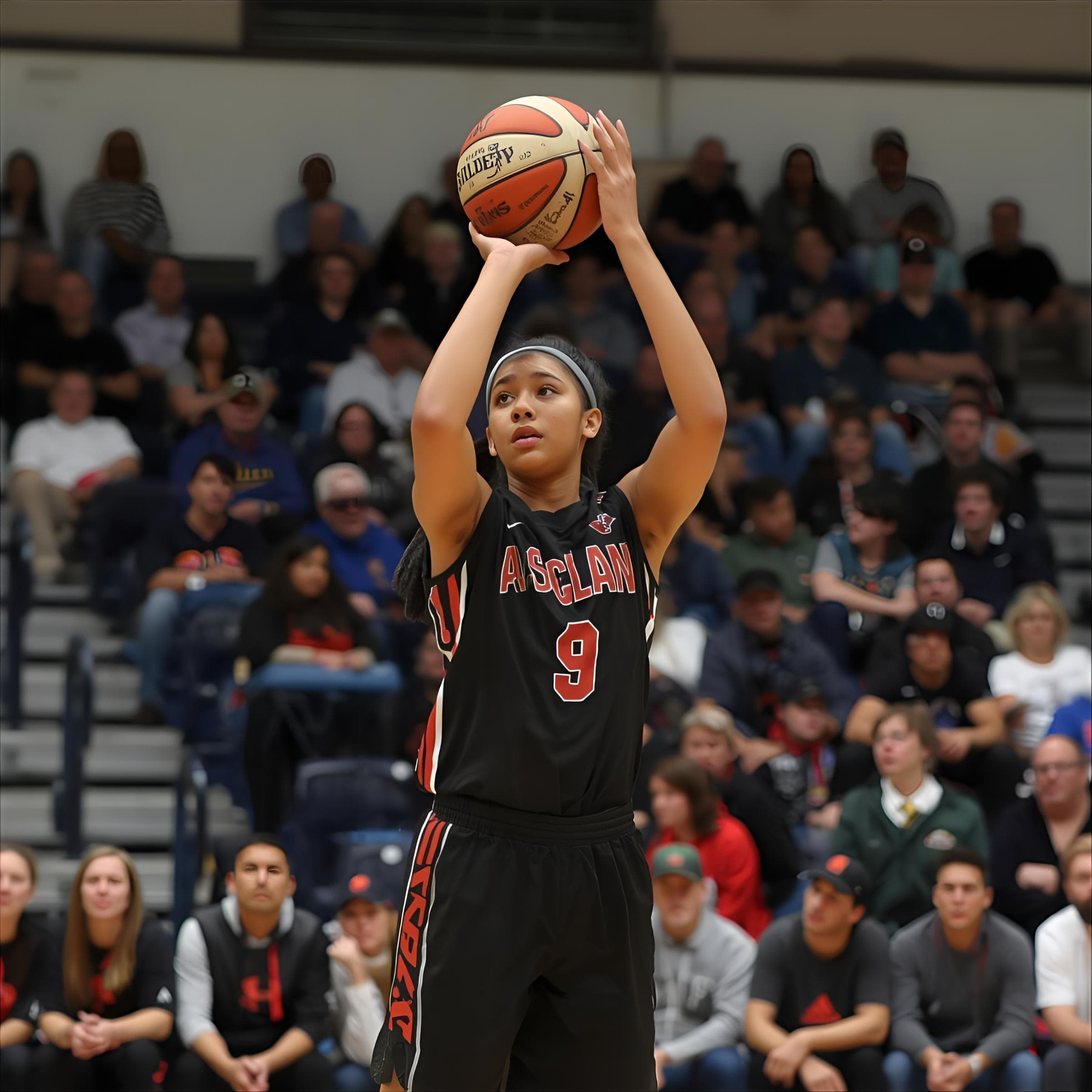 Young basketball player taking free throw